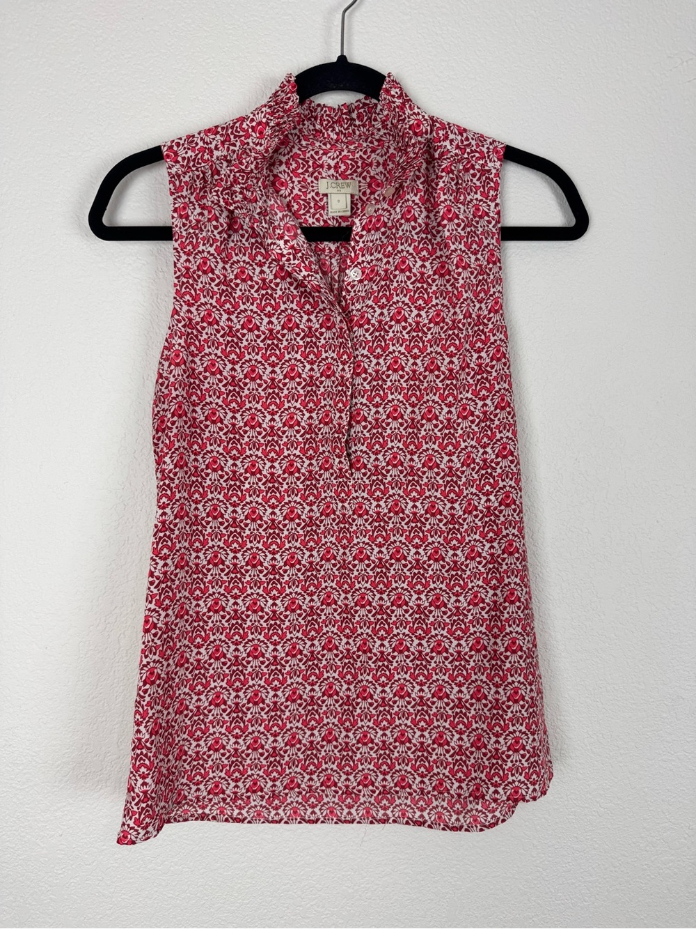 J.Crew Red & White Sleeveless Half Button Up Blouse Tank Top Printed Floral